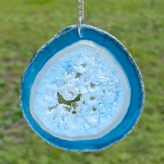 Opal and Blue Agate Slice Suncatcher - Silver