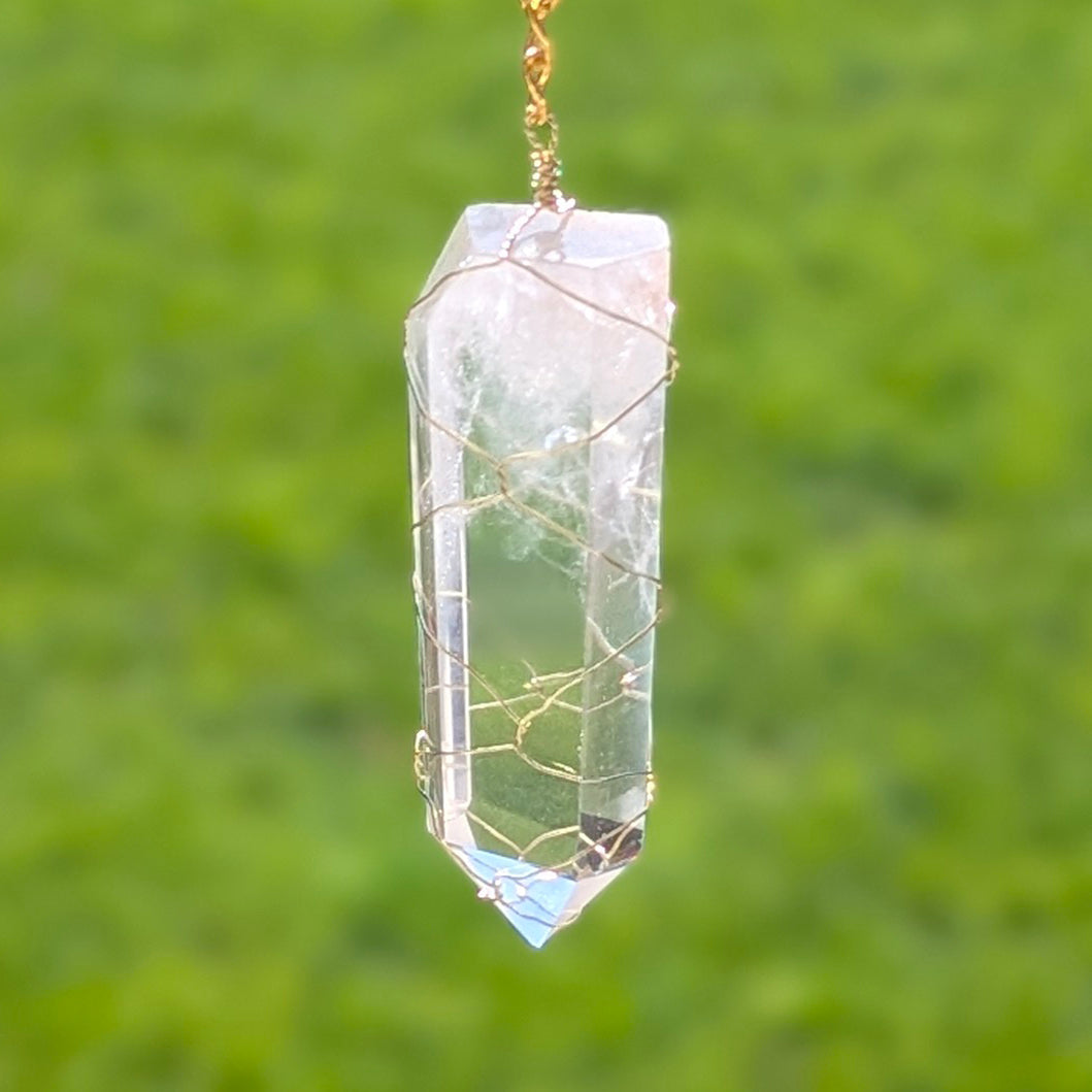 Smoky Quartz and Clear Quartz Suncatcher - Gold