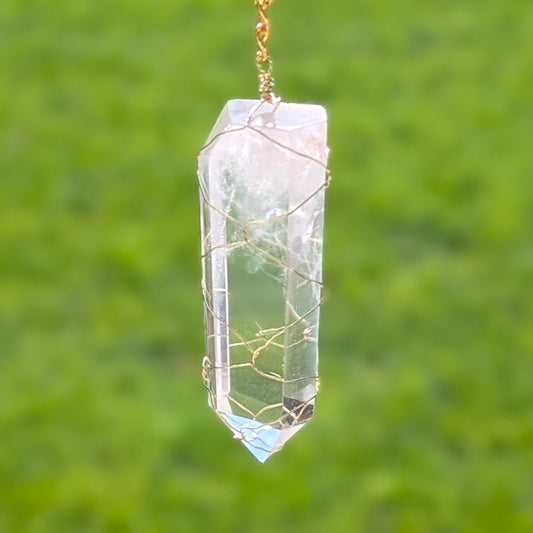 Smoky Quartz and Clear Quartz Suncatcher - Gold