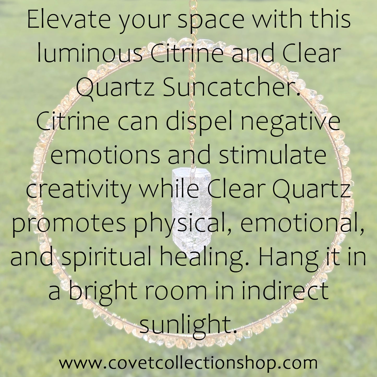 Citrine and Clear Quartz Suncatcher - Gold