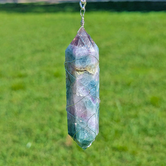 Fluorite, Amethyst, and Green Agate Suncatcher - Silver