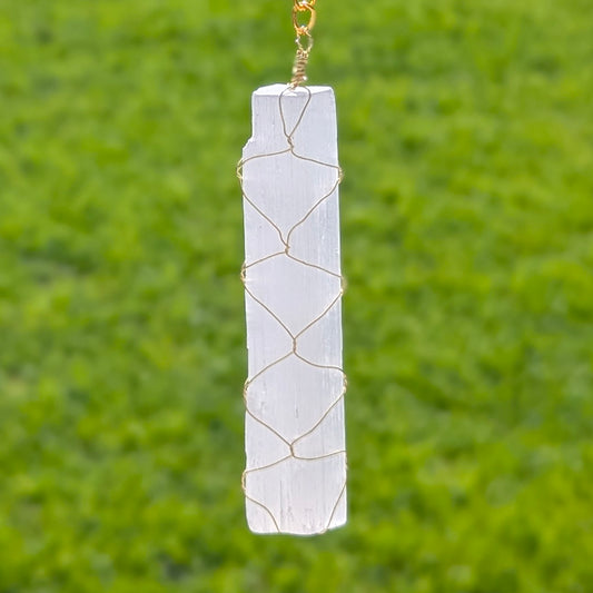 Rose Quartz and Selenite Suncatcher - Gold