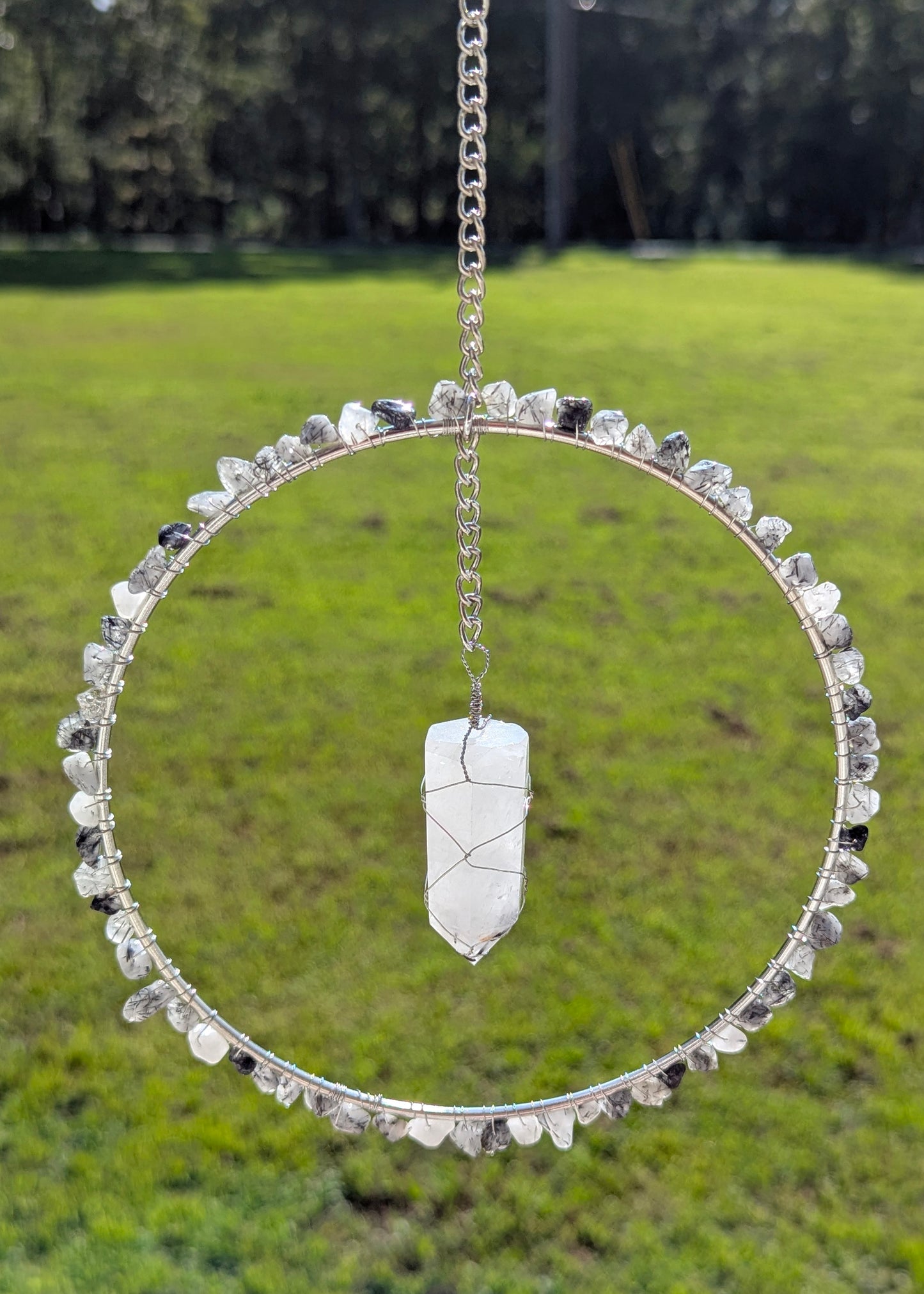 Tourmalinated Quartz Suncatcher - Silver