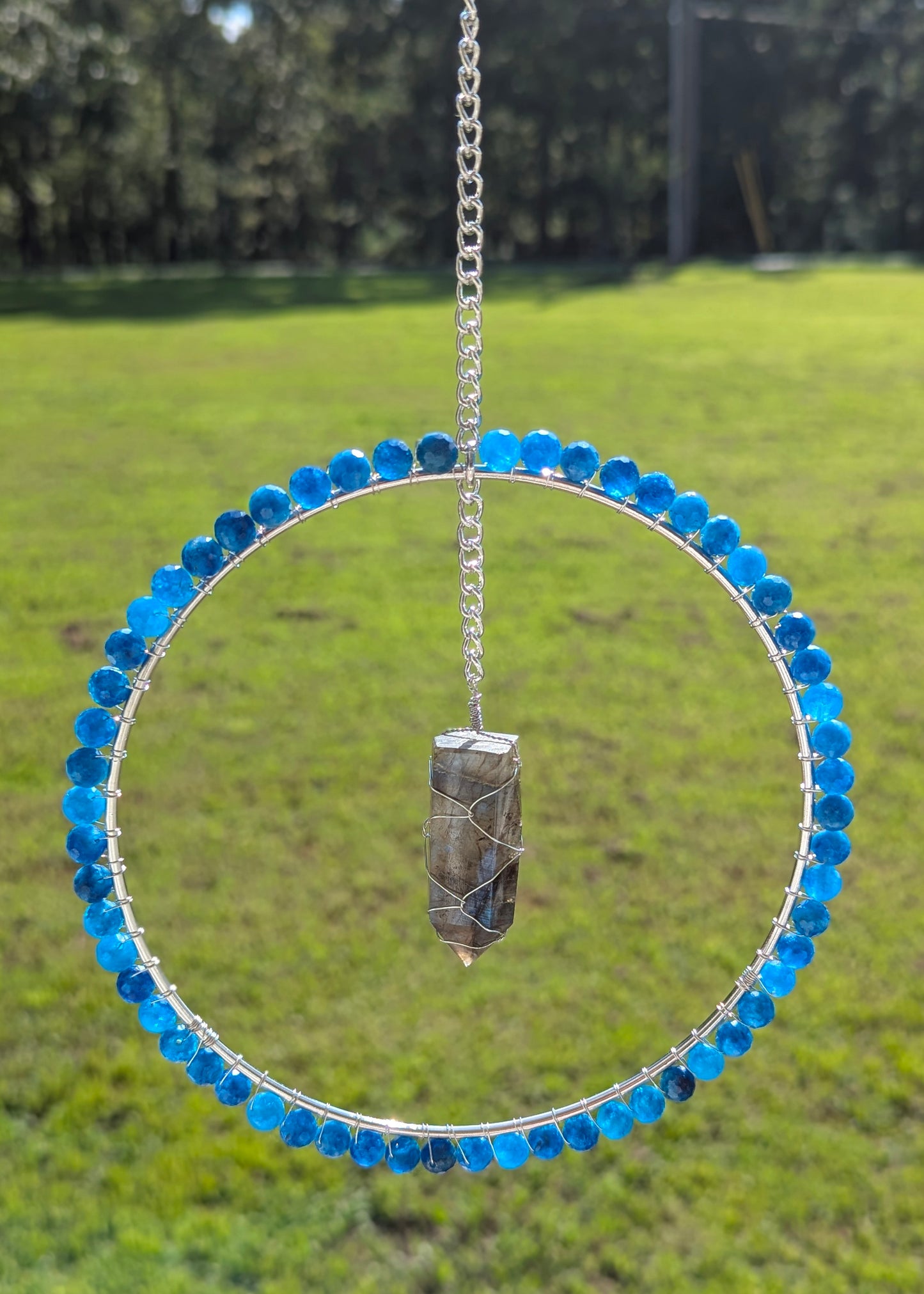 Labradorite and Dolomite Jasper Suncatcher - Silver