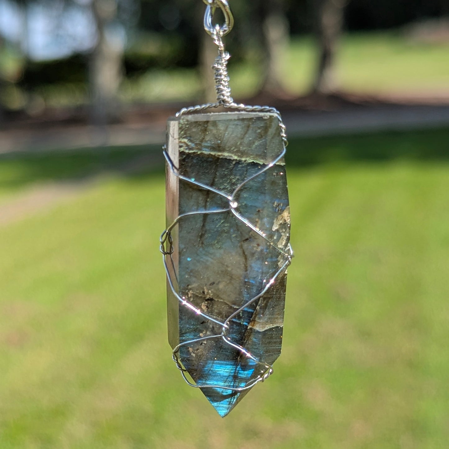 Labradorite and Dolomite Jasper Suncatcher - Silver