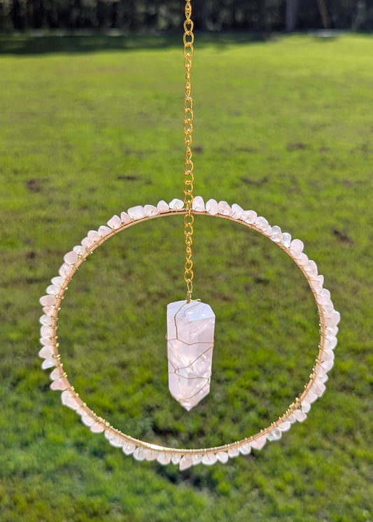 Rose Quartz Suncatcher - Gold