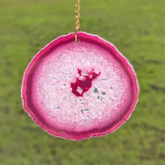 Opal and Pink Agate Slice Suncatcher - Gold