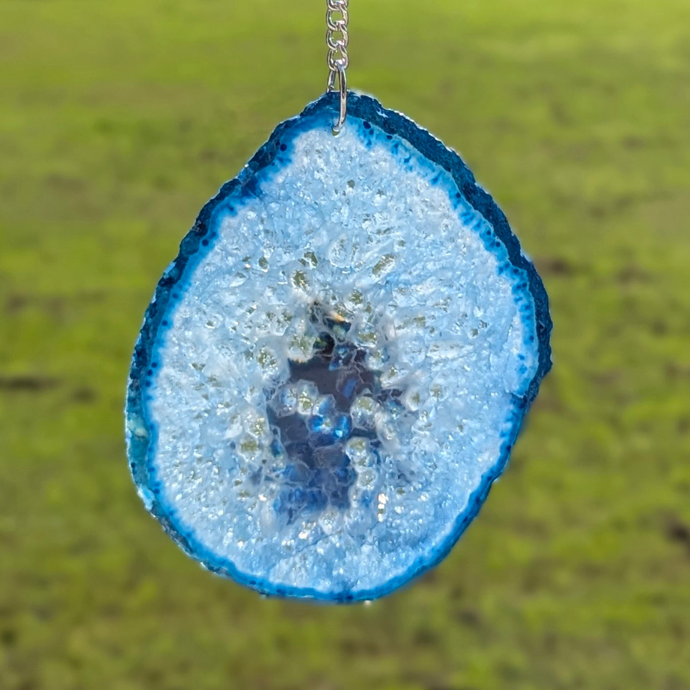 Blue Quartz and Blue Agate Slice Suncatcher - Silver
