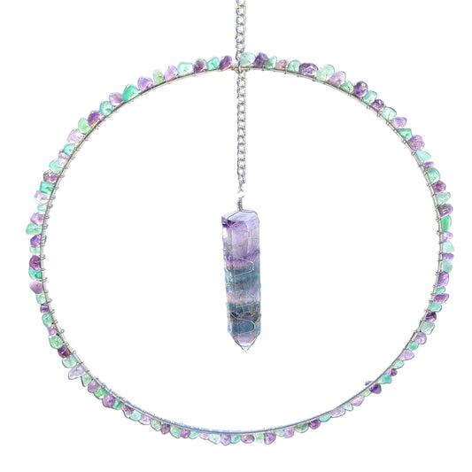 Fluorite, Amethyst, and Green Agate Suncatcher - Silver
