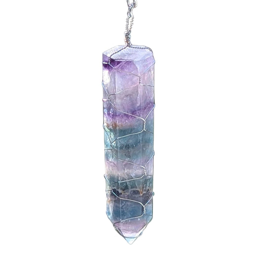 Fluorite, Amethyst, and Green Agate Suncatcher - Silver