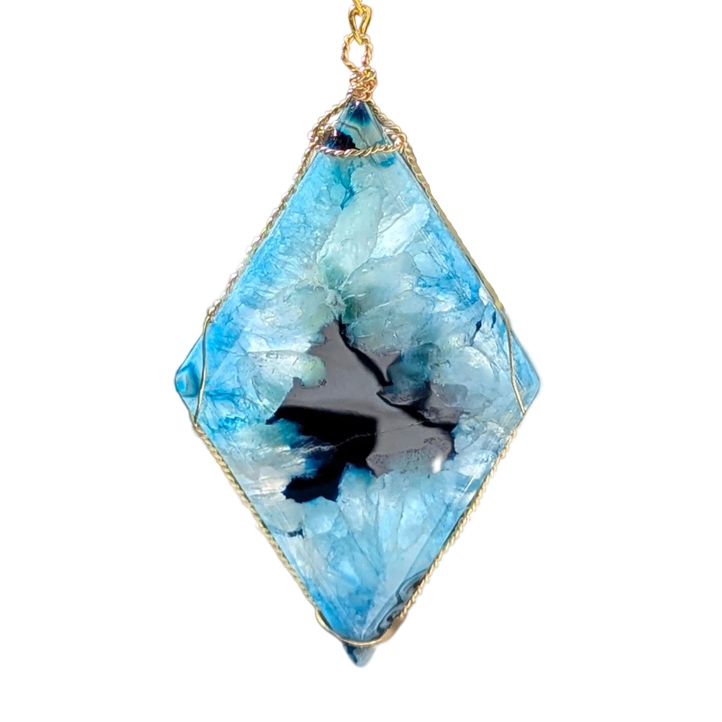 Opal and Blue Agate Slice Suncatcher - Gold