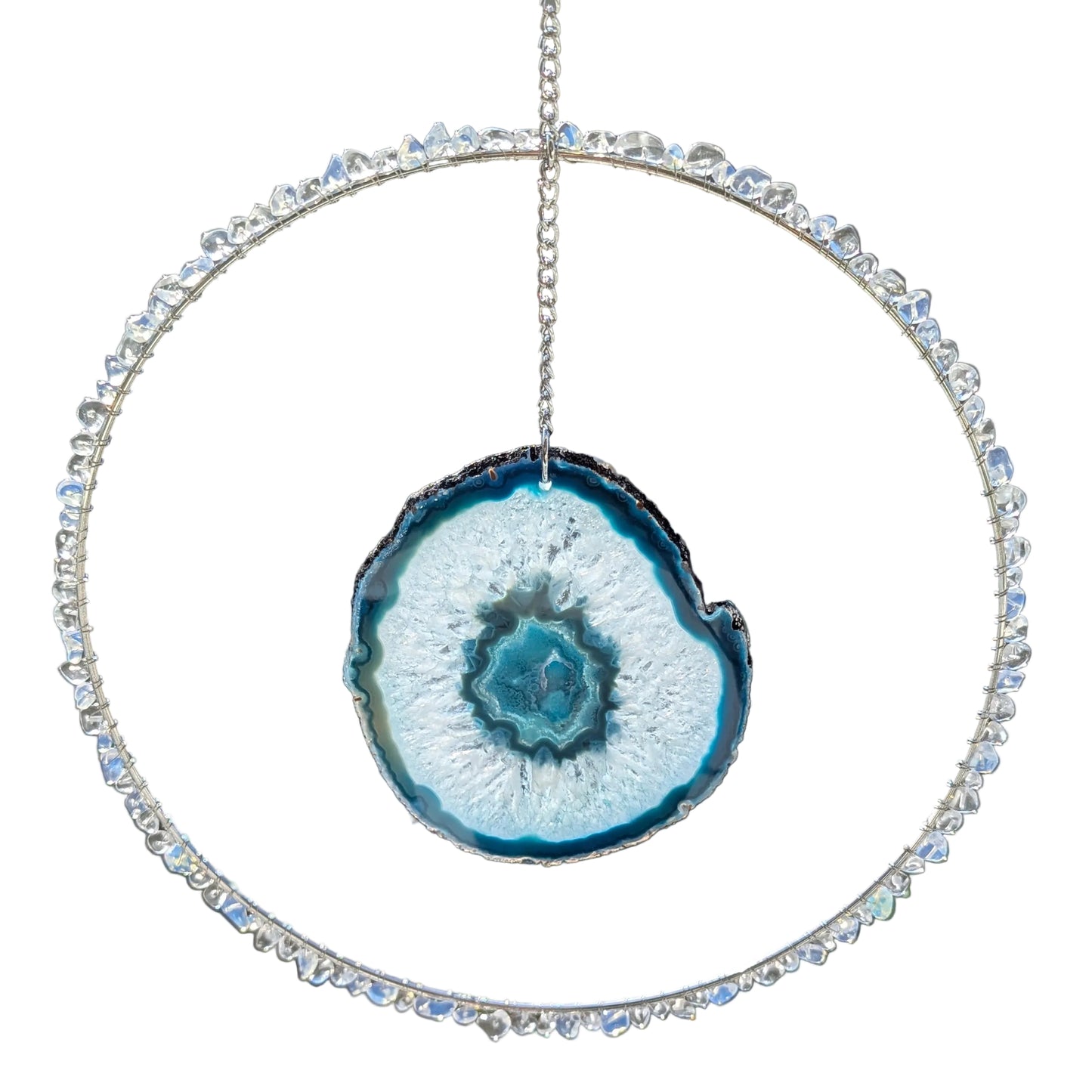 Opal and Blue Agate Slice Suncatcher - Silver