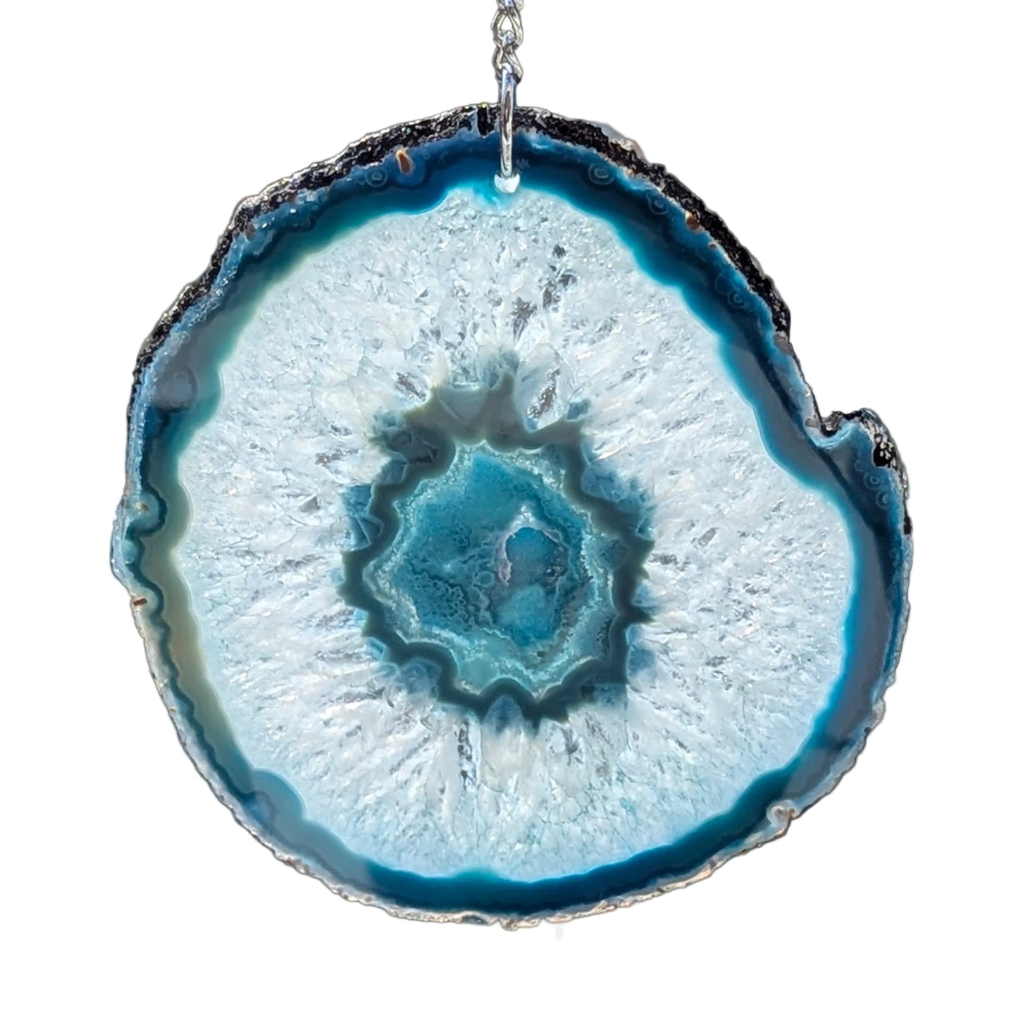 Opal and Blue Agate Slice Suncatcher - Silver