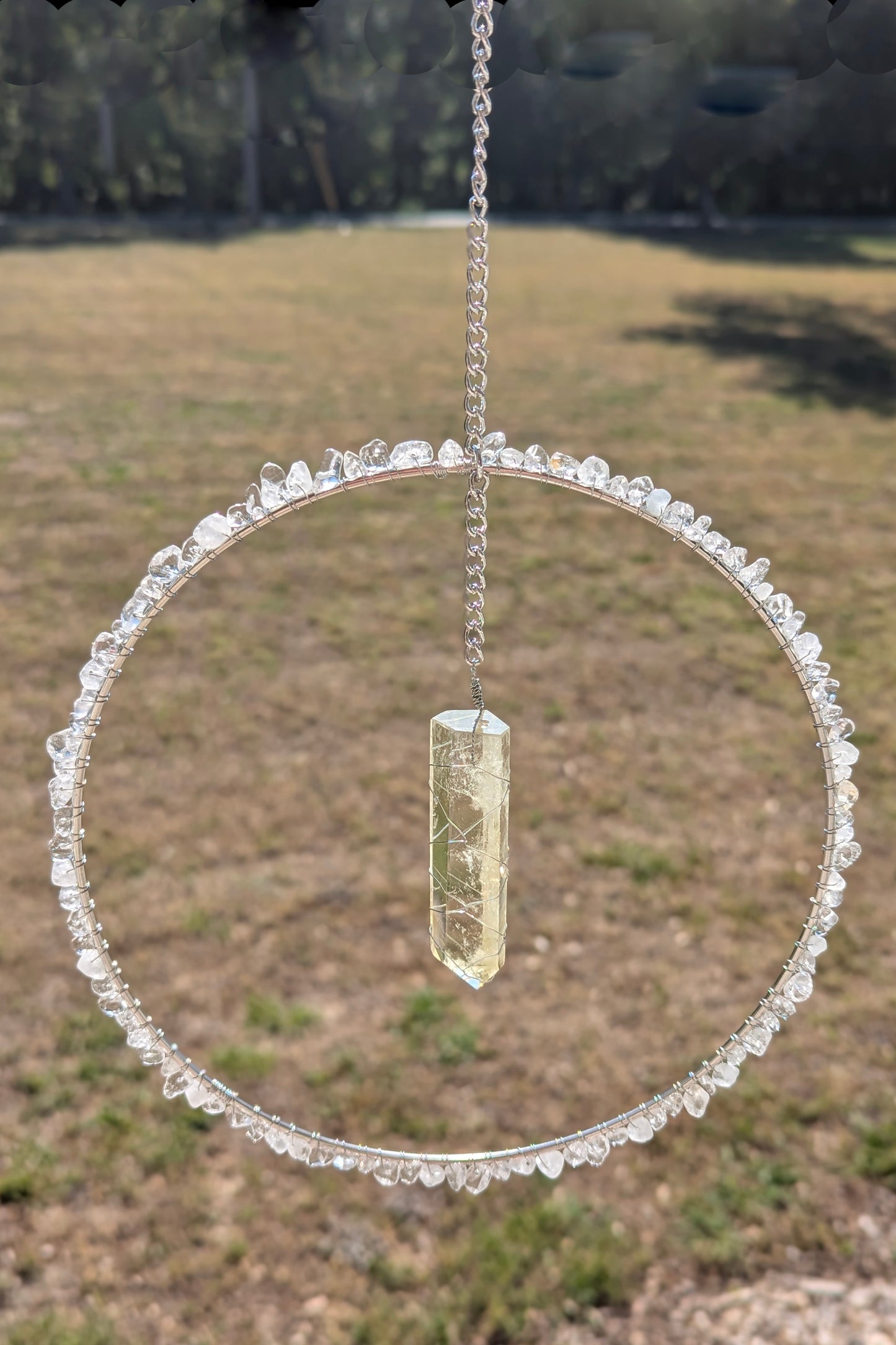 Citrine and White Quartz Suncatcher -  Silver