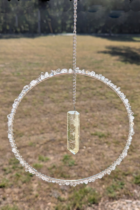 Citrine and White Quartz Suncatcher -  Silver