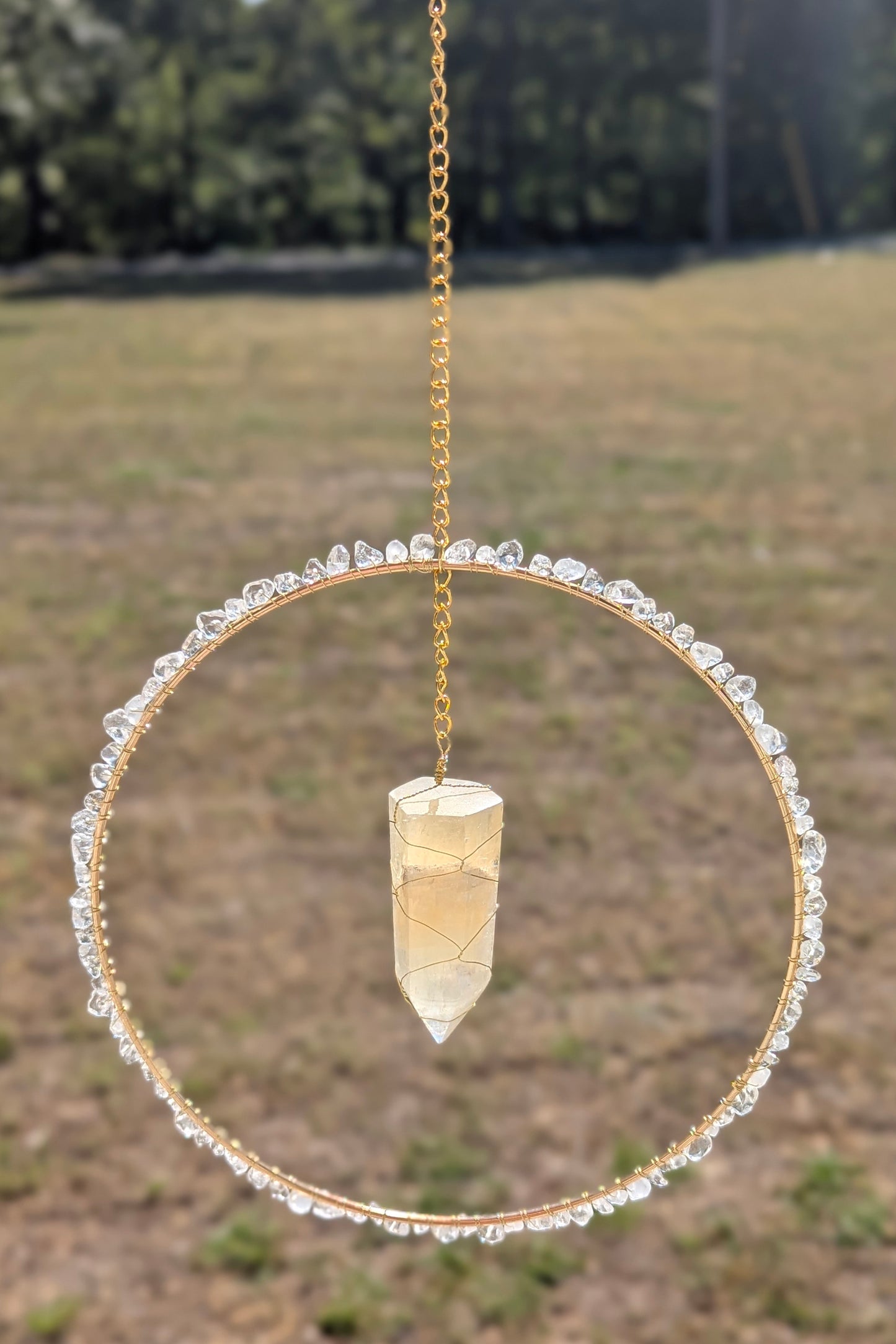 Optical Calcite and White Quartz Suncatcher -  Gold