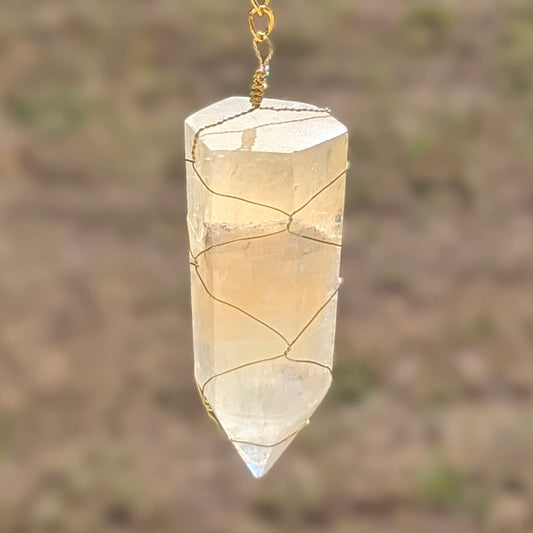 Optical Calcite and White Quartz Suncatcher -  Gold