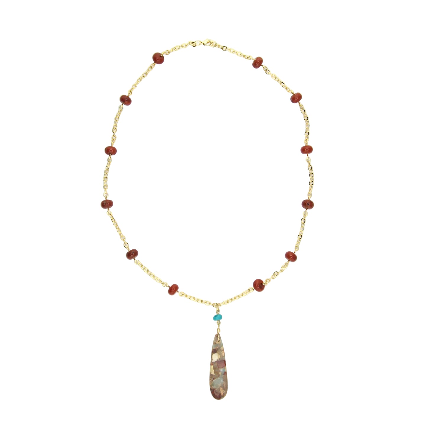 Red Jasper, Aqua Terra Jasper, and Turquoise Necklace on Chain