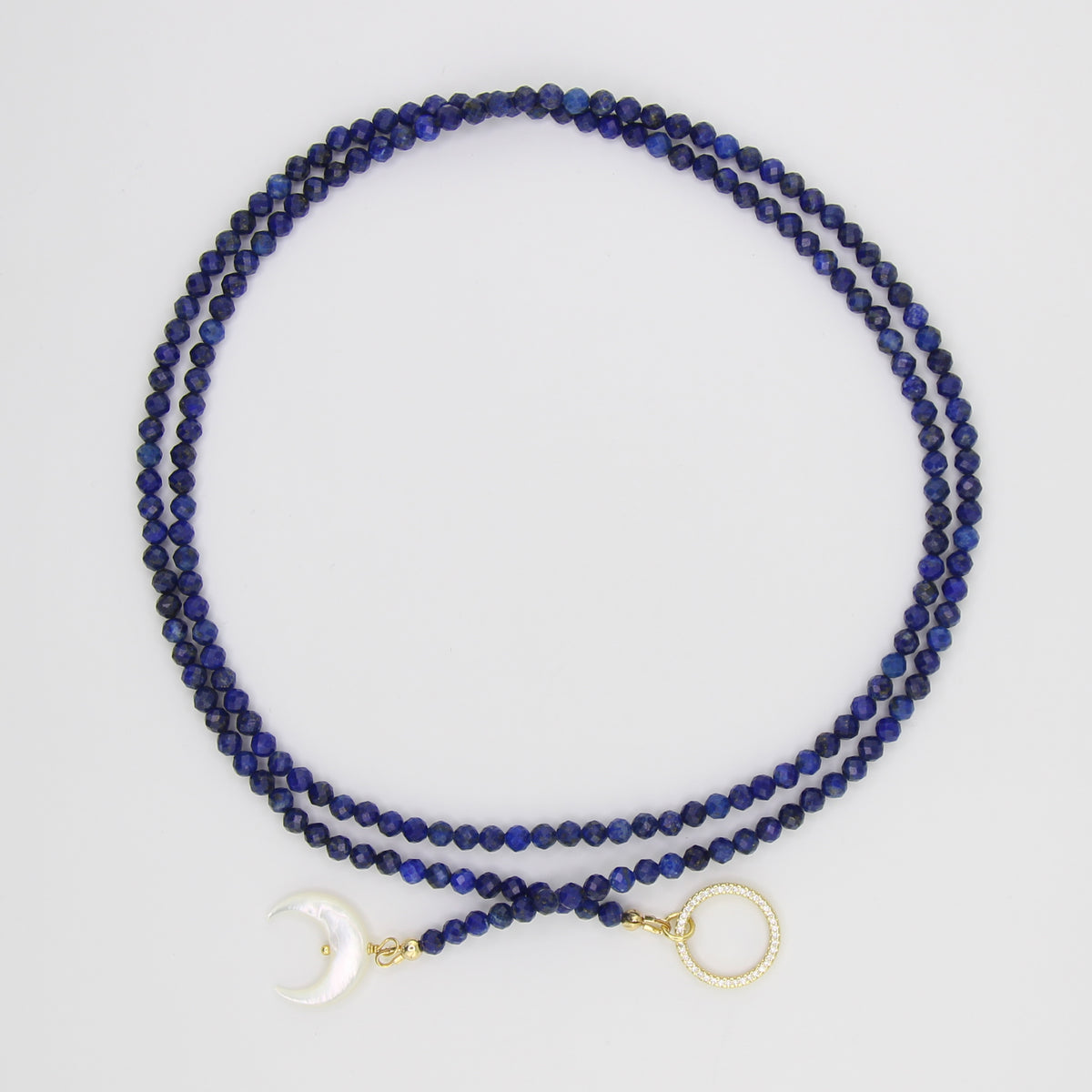 Lapis Lazuli Lariat Wrap Toggle Necklace with Mother of Pearl Pendant