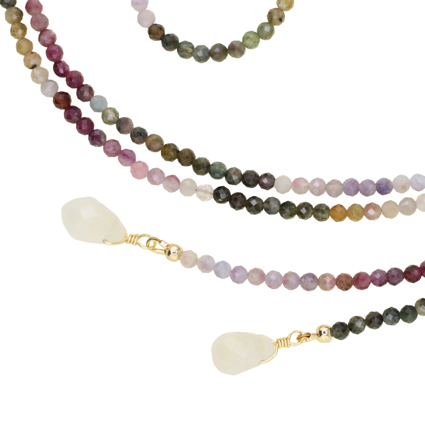 Tourmaline Lariat Wrap Necklace with Lemon Quartz Pendants