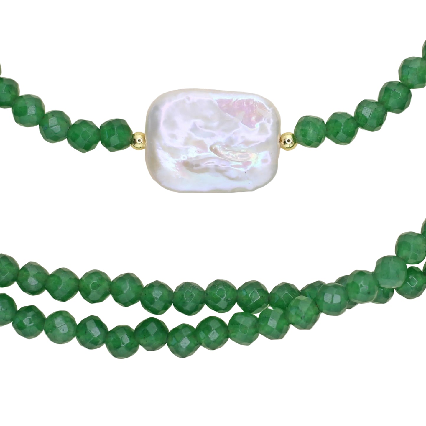 Green Jade Lariat Wrap Necklace with Freshwater Pearl Accents