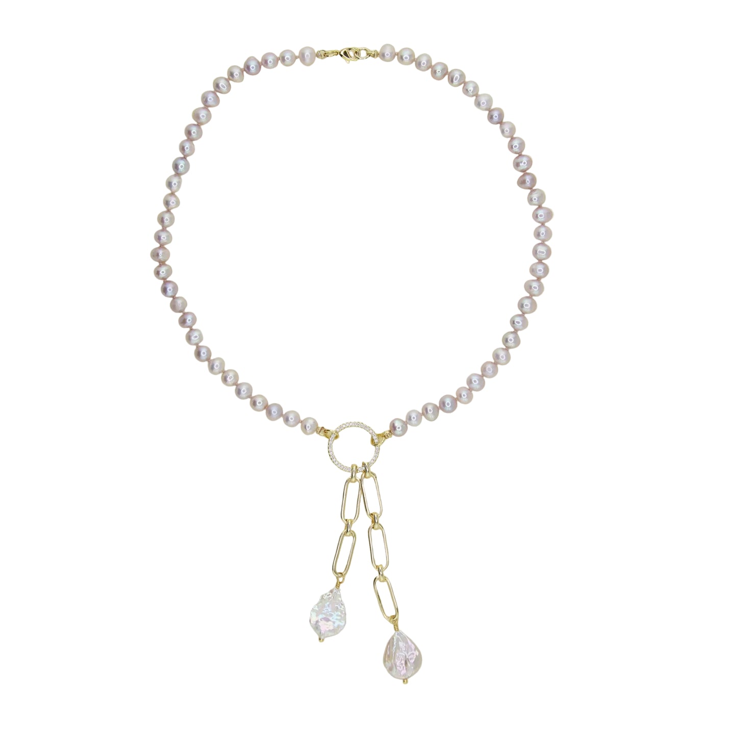 Freshwater Pearl Necklace with Baroque Pearl and Gold-Filled Chain Pendants