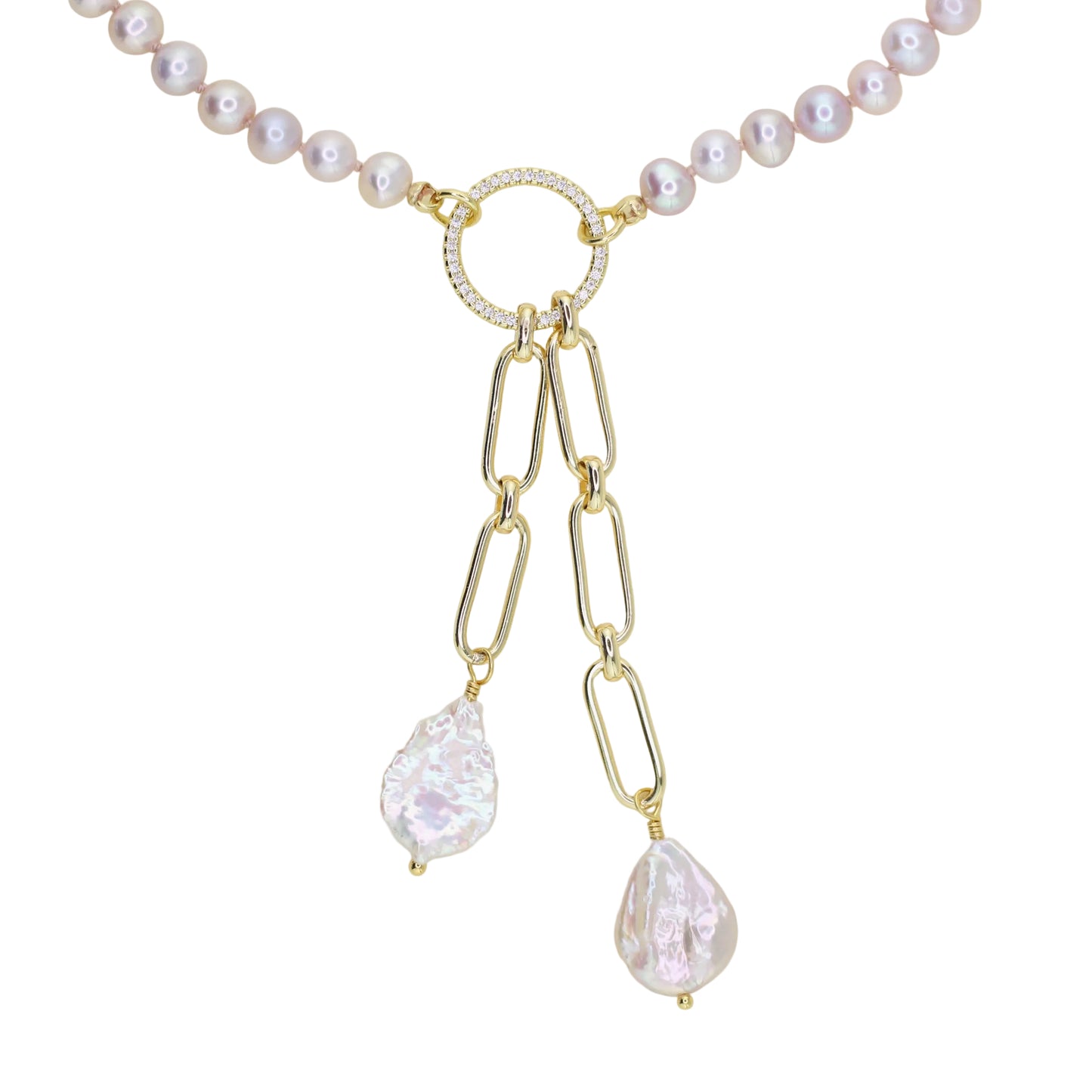 Freshwater Pearl Necklace with Baroque Pearl and Gold-Filled Chain Pendants