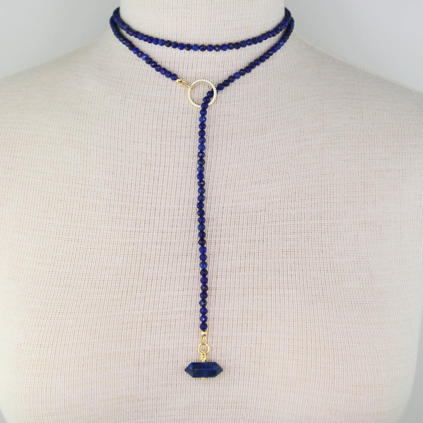 Lapis Lazuli Lariat Wrap Toggle Necklace with Lapis Lazuli Pendant