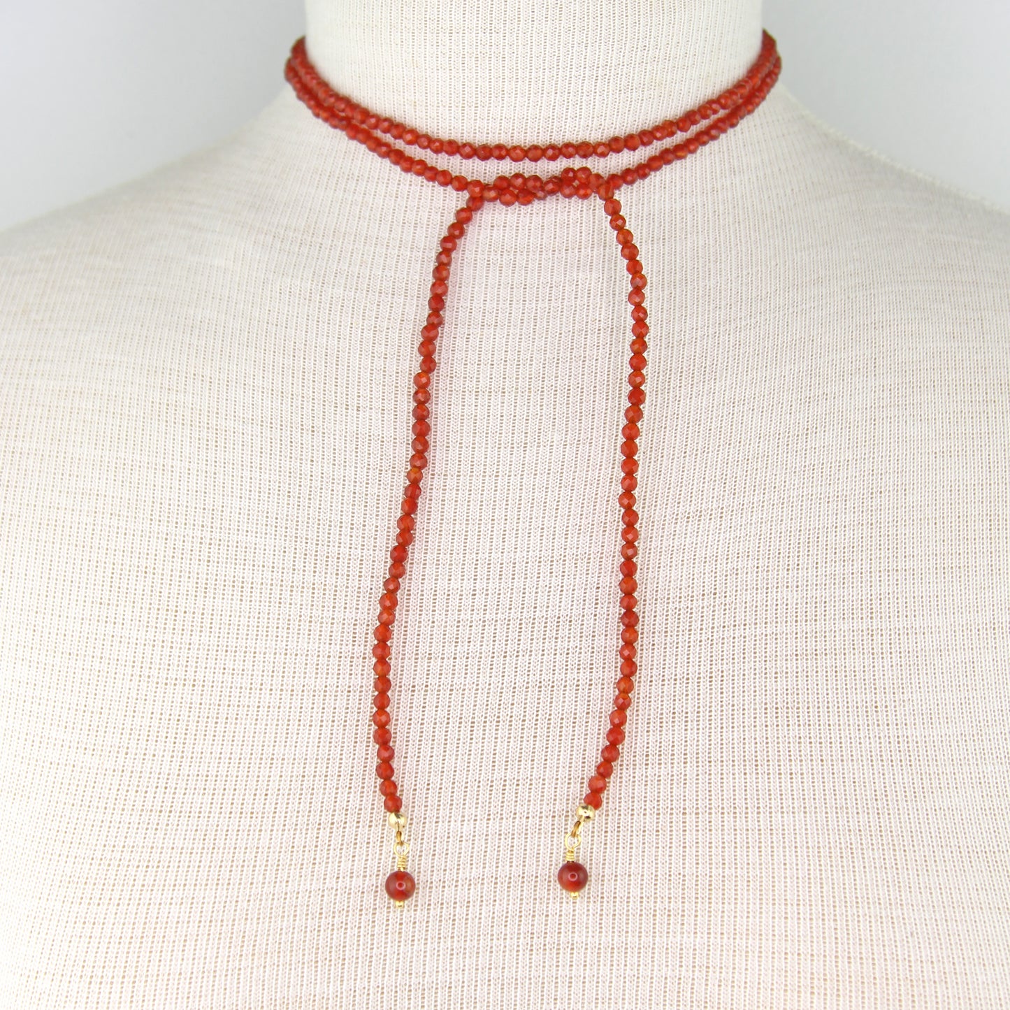 Carnelian Lariat Wrap Necklace with Red Aventurine Pendants