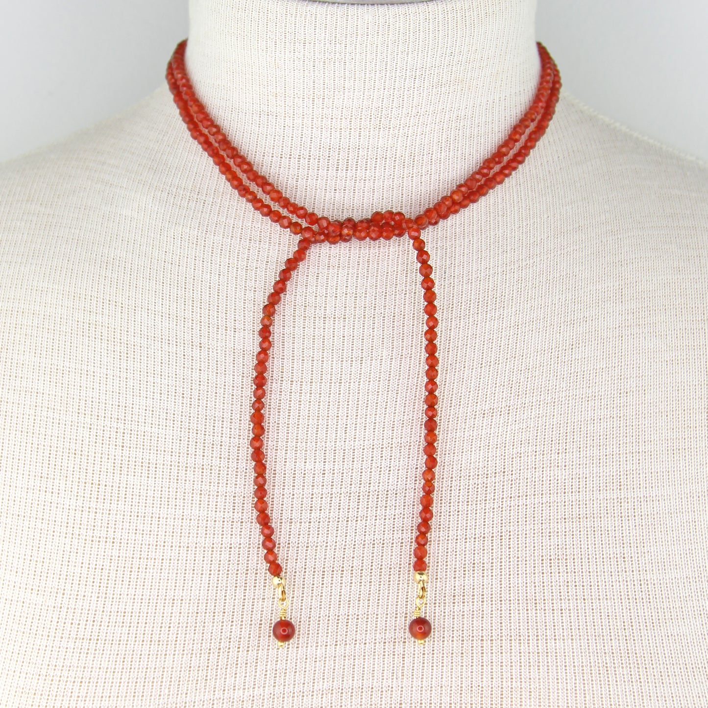Carnelian Lariat Wrap Necklace with Red Aventurine Pendants