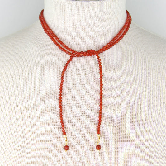 Carnelian Lariat Wrap Necklace with Red Aventurine Pendants