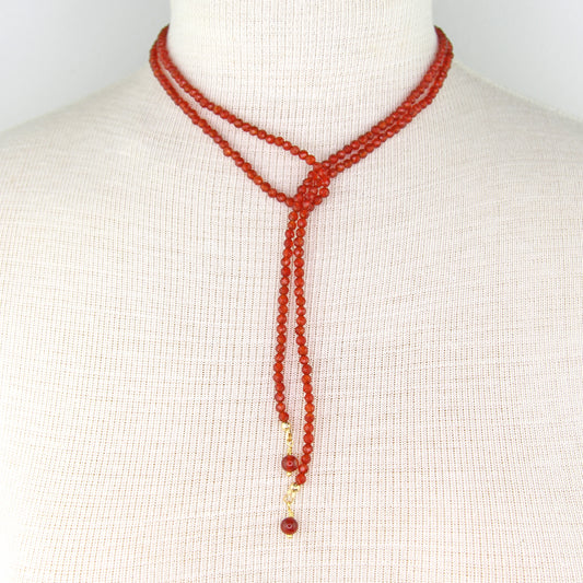 Carnelian Lariat Wrap Necklace with Red Aventurine Pendants