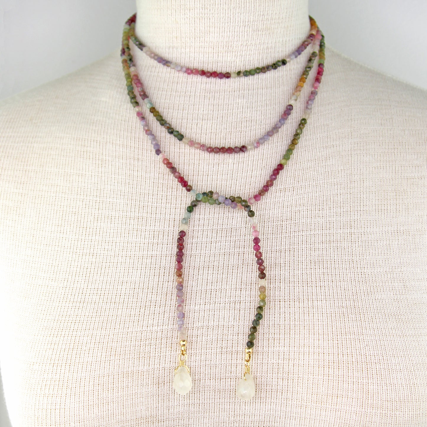 Tourmaline Lariat Wrap Necklace with Lemon Quartz Pendants