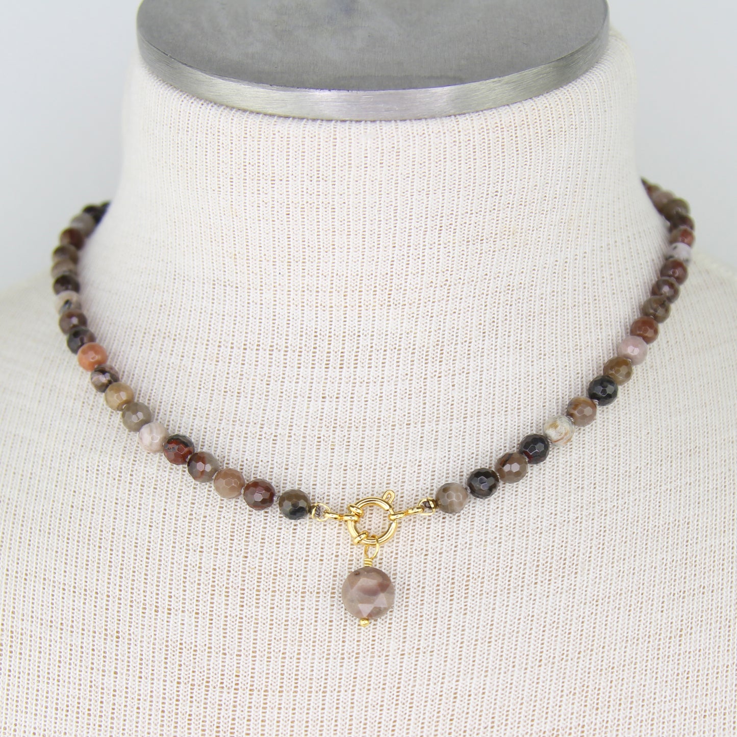 Petrified Wood Necklace with Jasper Pendant