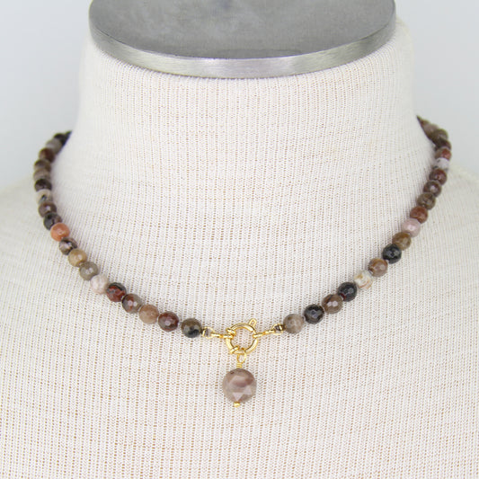 Petrified Wood Necklace with Jasper Pendant