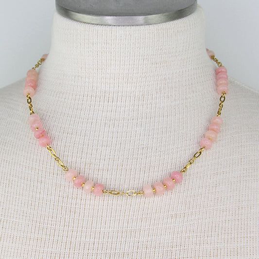 Pink Jade and Chain Necklace