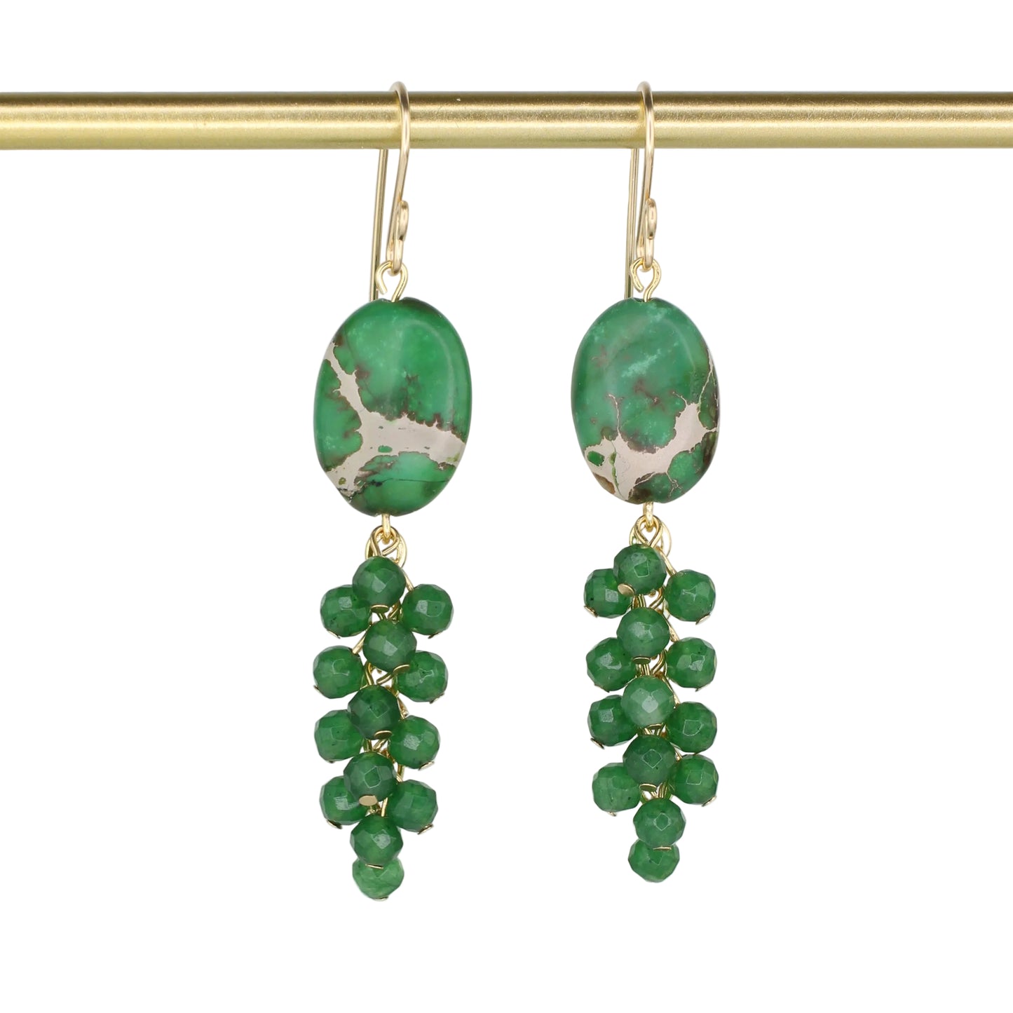 Green Impression Jasper and Green Jade Cluster Earrings