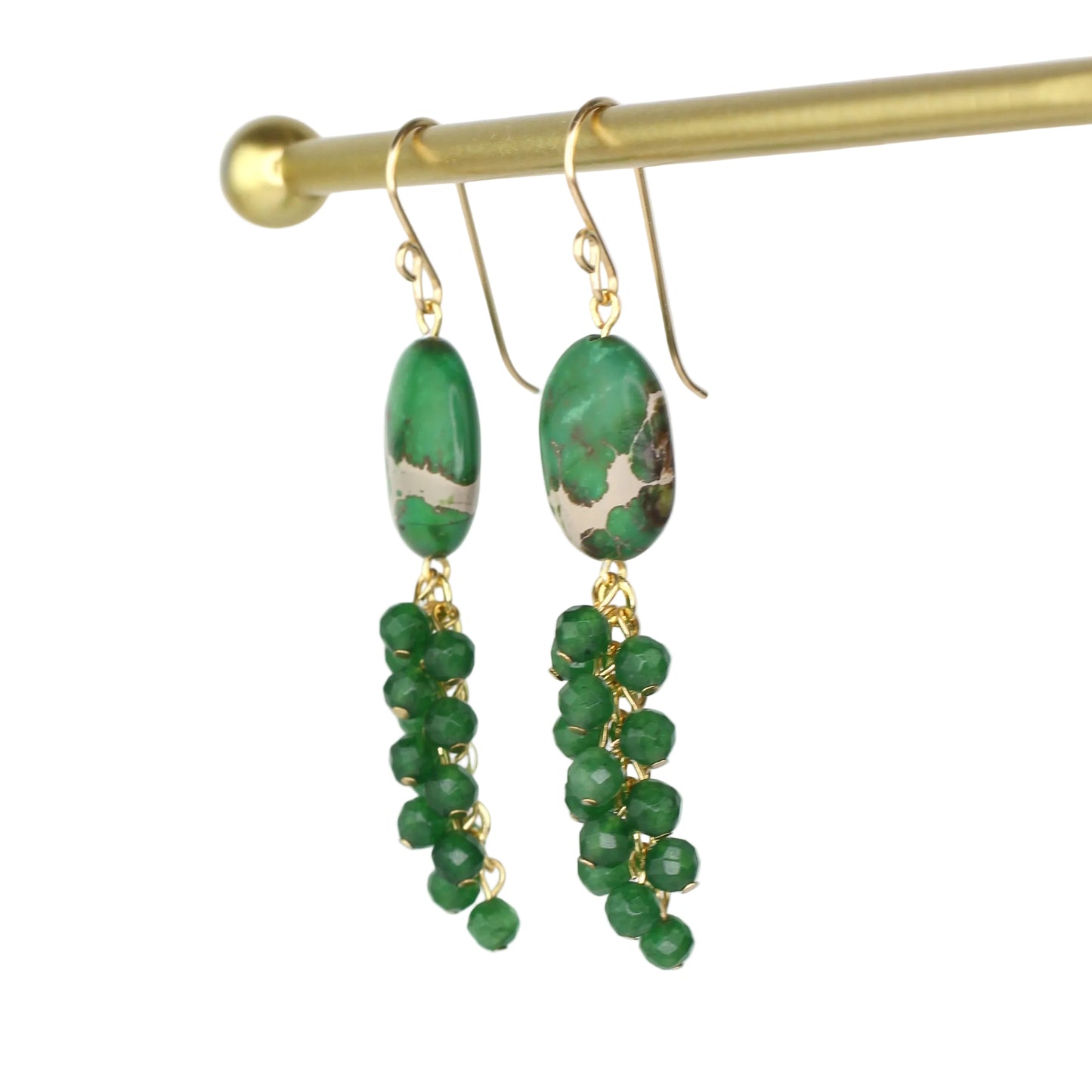 Green Impression Jasper and Green Jade Cluster Earrings