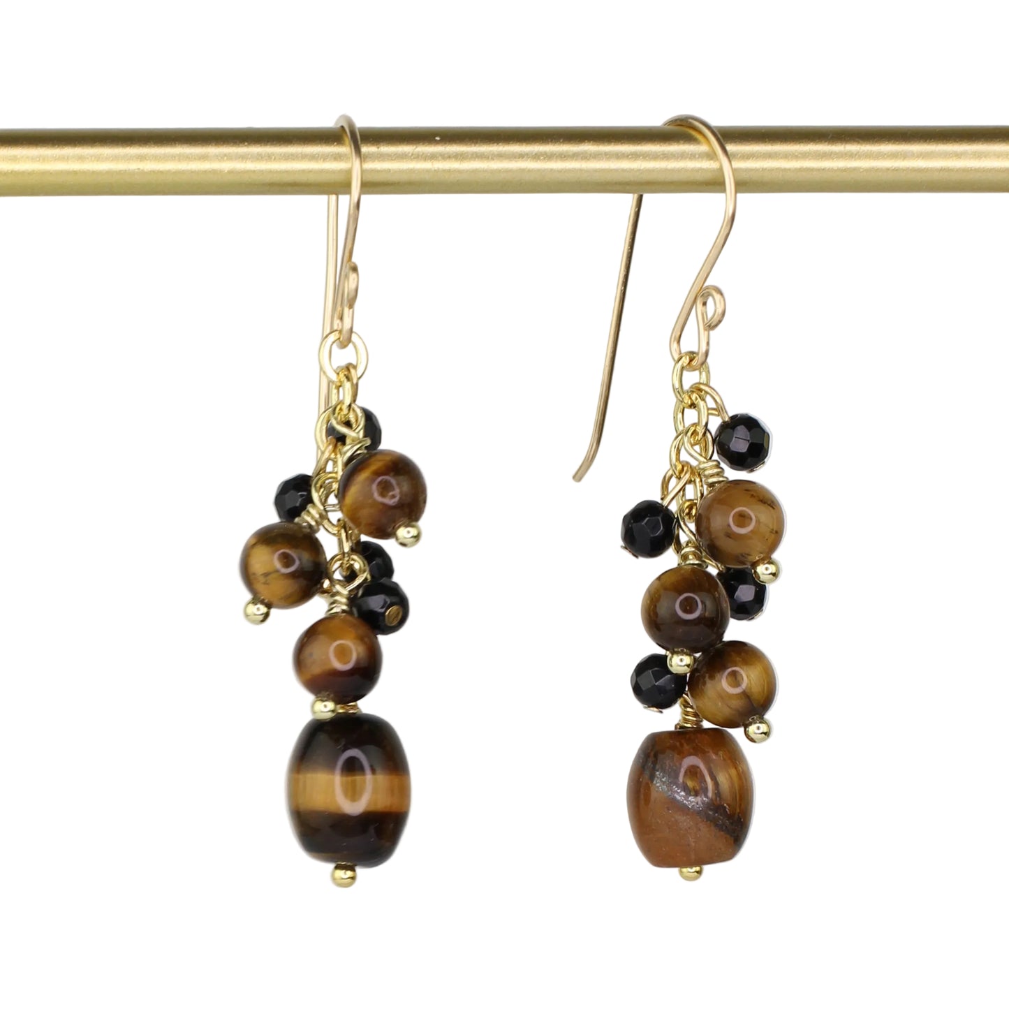Tiger's Eye and Onyx Cluster Earrings