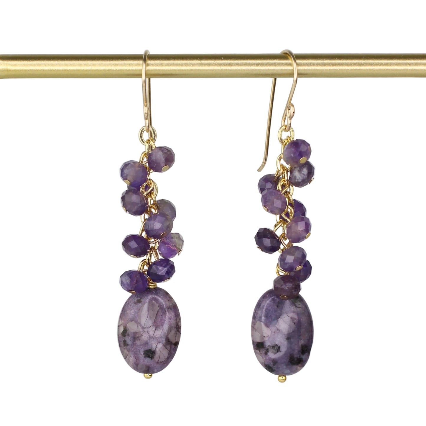 Purple Kiwi Quartz and Amethyst Cluster Earrings