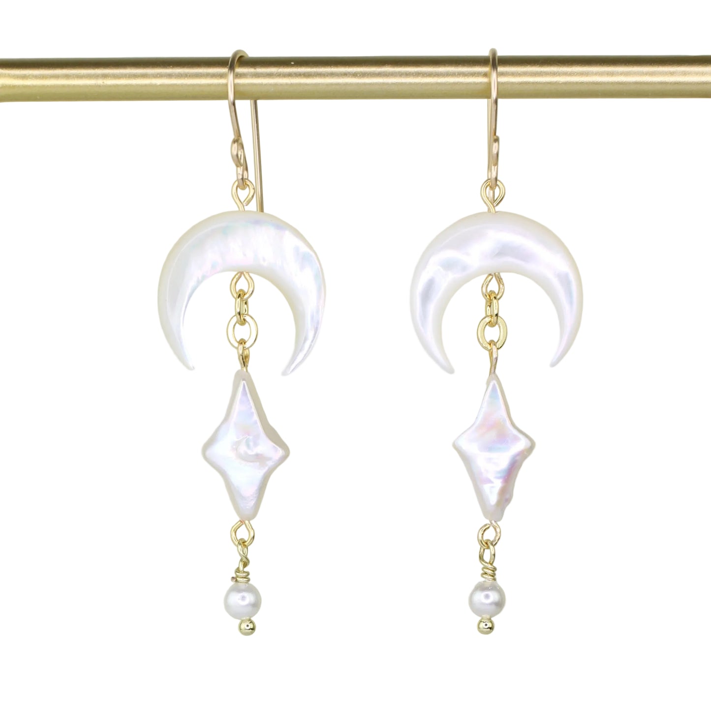Mother of Pearl Crescent and Freshwater Pearl Earrings