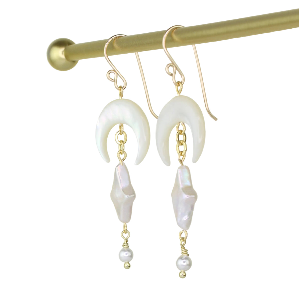 Mother of Pearl Crescent and Freshwater Pearl Earrings
