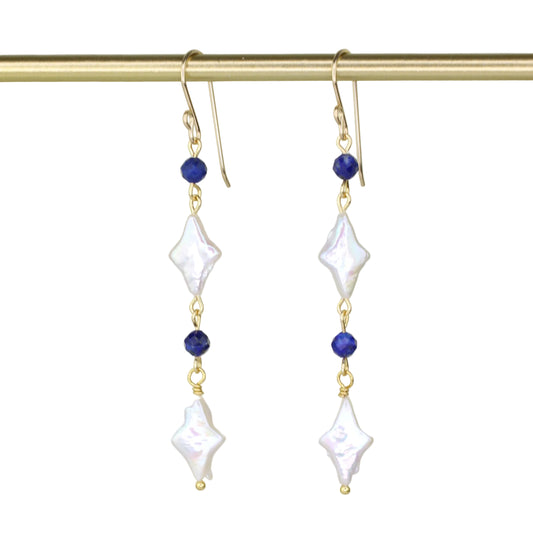 Freshwater Pearl and Lapis Lazuli Earrings