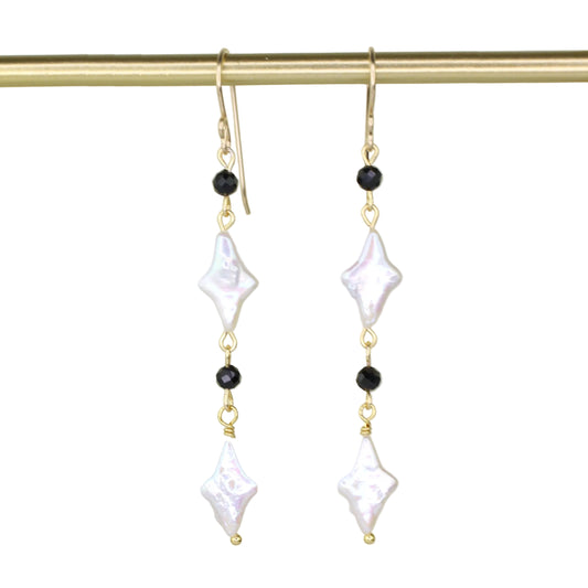 Freshwater Pearl and Black Onyx Earrings