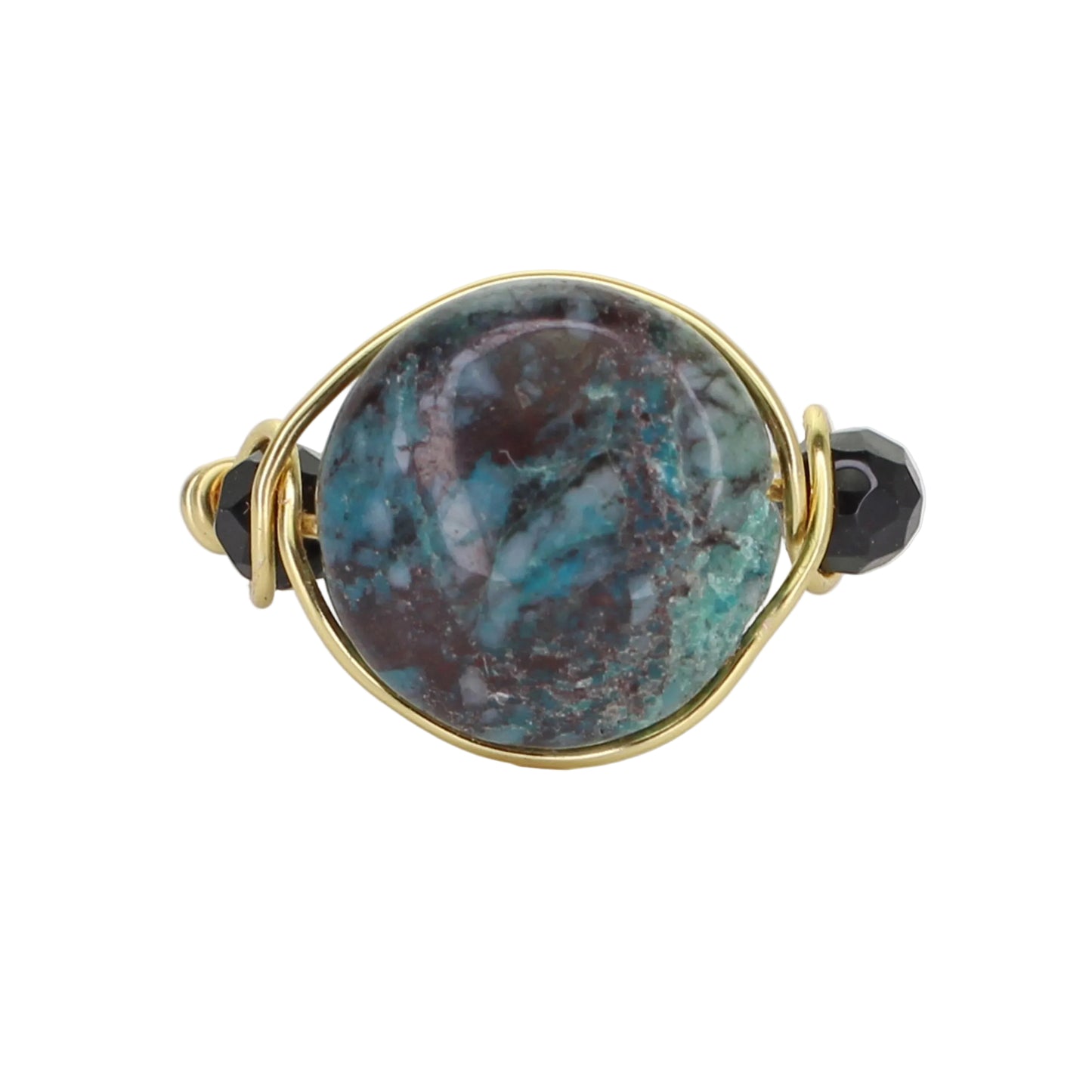 Chrysocolla and Onyx Triple Stone Ring