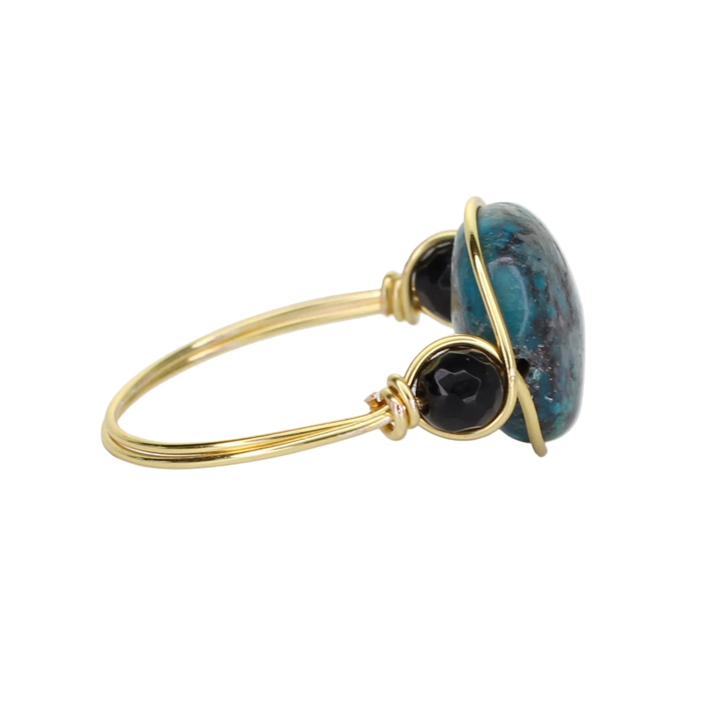 Chrysocolla and Onyx Triple Stone Ring