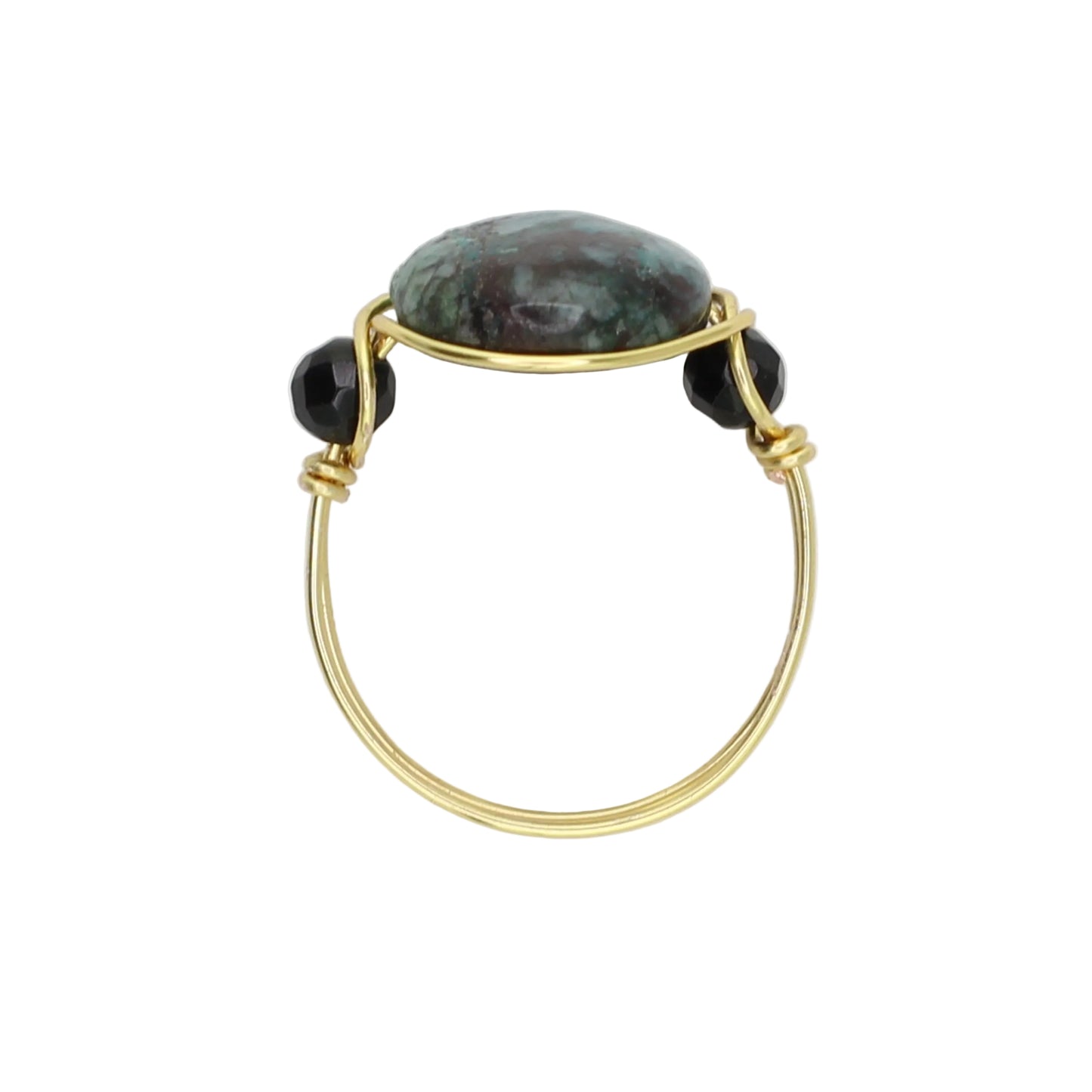 Chrysocolla and Onyx Triple Stone Ring