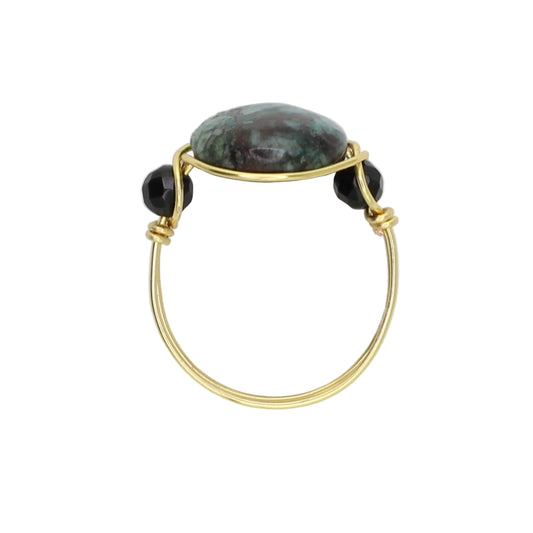 Chrysocolla and Onyx Triple Stone Ring