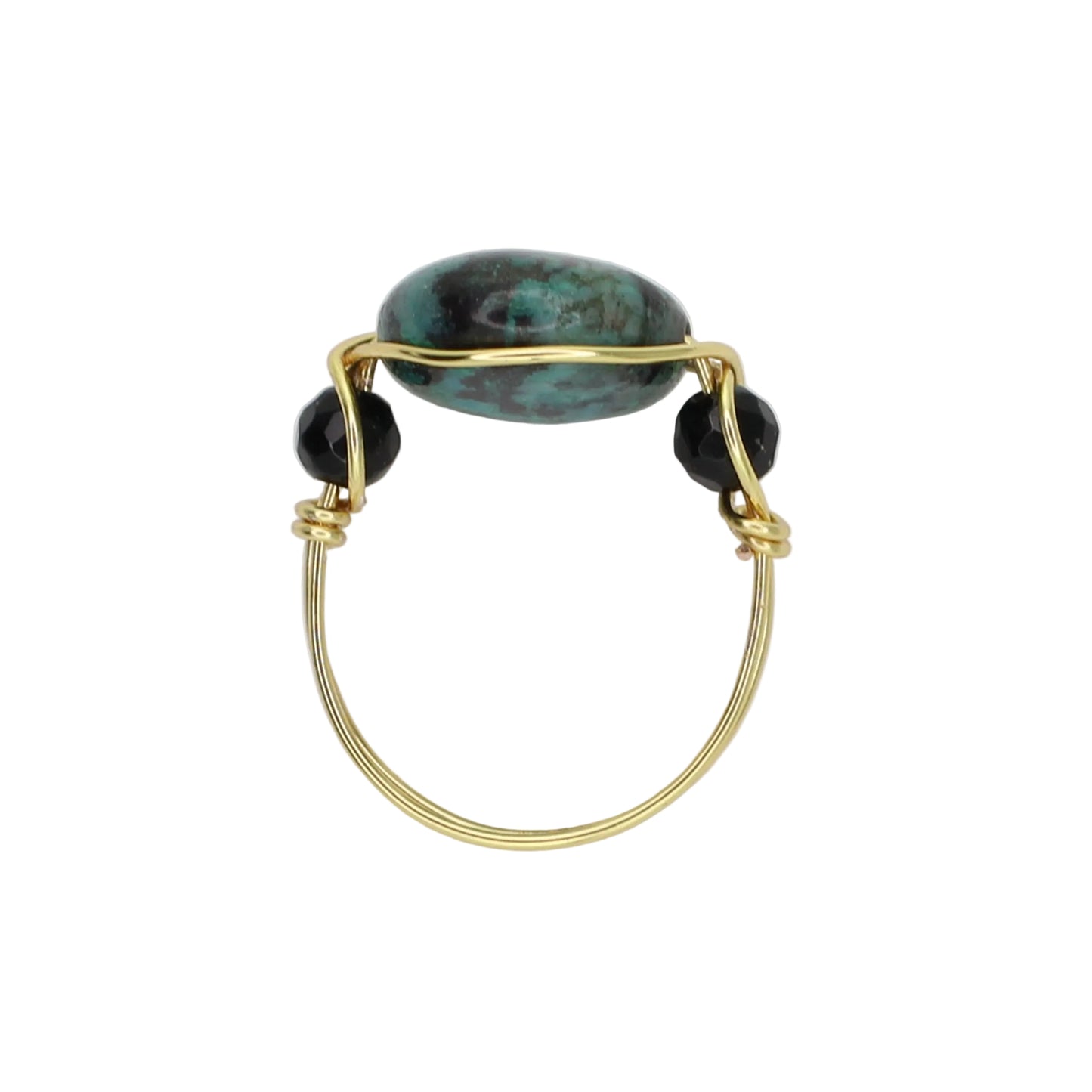 Chrysocolla and Onyx Triple Stone Ring