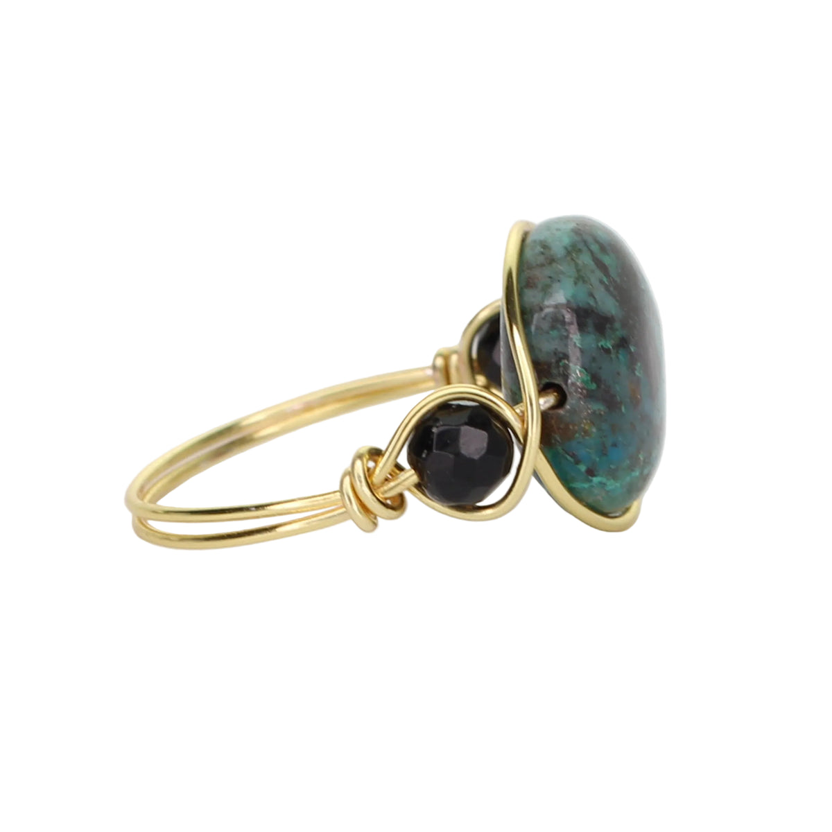 Chrysocolla and Onyx Triple Stone Ring
